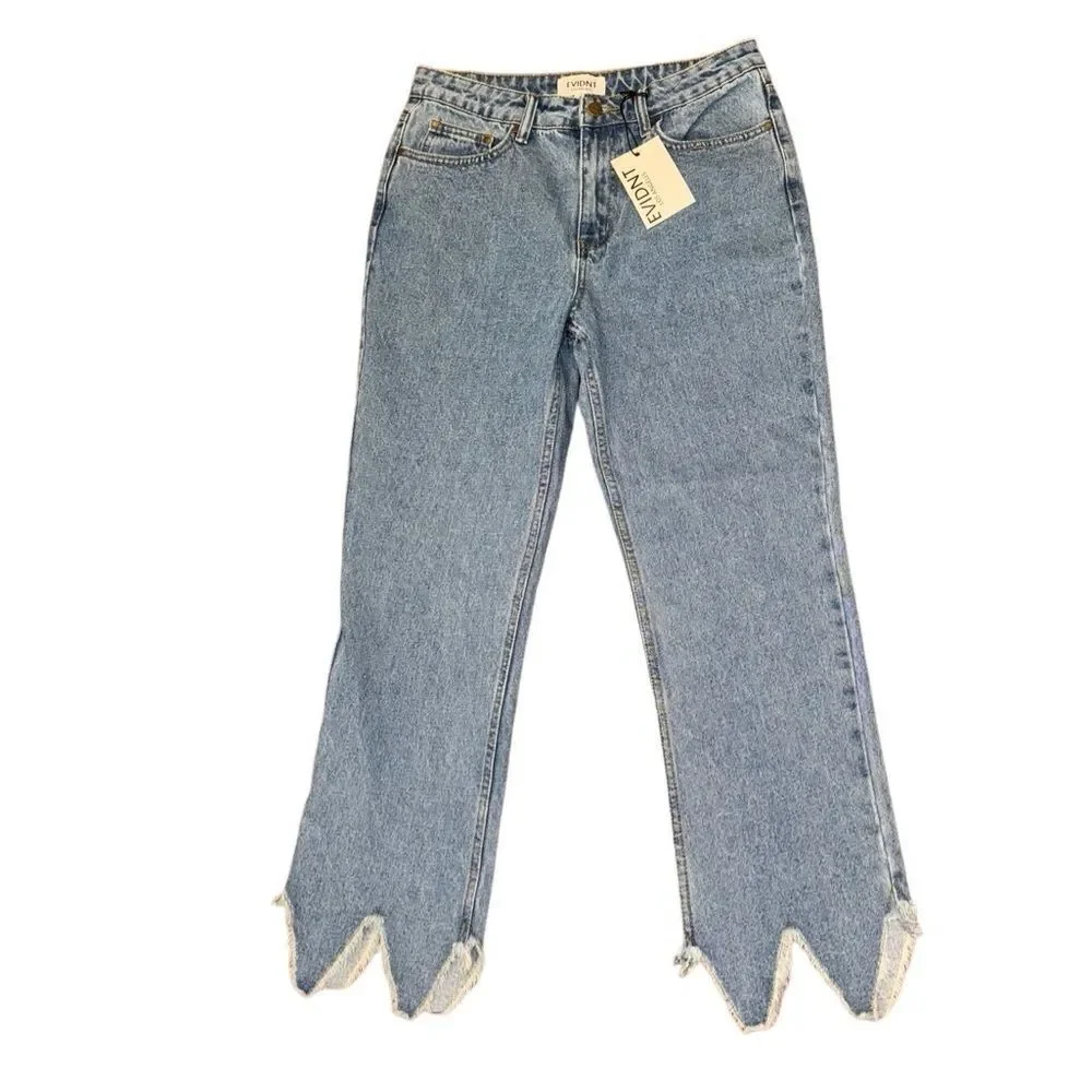 NWT Anthropologie Evidnt Women's Essen Relaxed Fit Raw Hem Blue Jeans Size 28